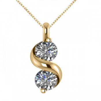Diamond Swirl Two Stone Pendant Necklace 14k Yellow Gold (1.00ct)