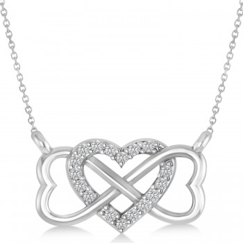 Infinity & Heart Diamond Pendant Necklace 14k White Gold (0.09ct)