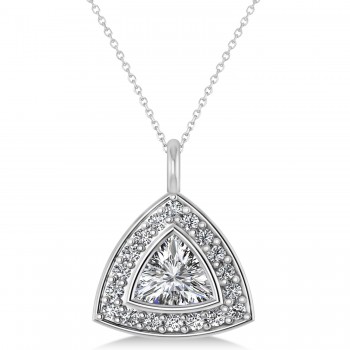 Diamond Trillion Cut Halo Pendant Necklace 14k White Gold (1.86ct)
