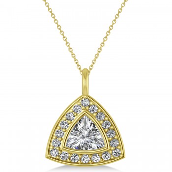 Diamond Trillion Cut Halo Pendant Necklace 14k Yellow Gold (1.86ct)