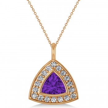 Amethyst Trillion Cut Halo Pendant 14k Rose Gold (1.86ct)