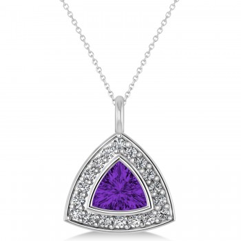 Amethyst Trillion Cut Halo Pendant 14k White Gold (1.86ct)