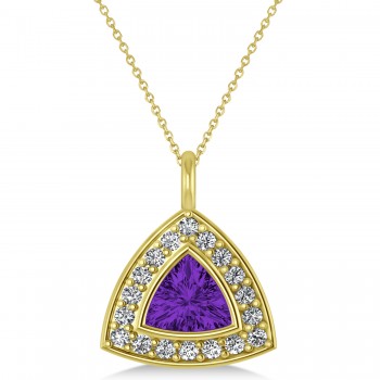 Amethyst Trillion Cut Halo Pendant 14k Yellow Gold (1.86ct)