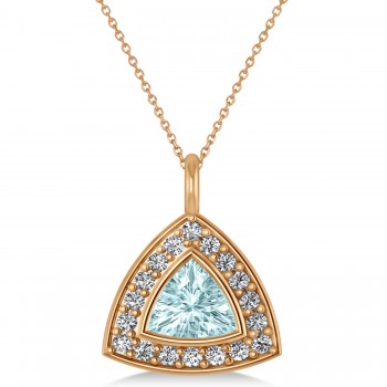 Aquamarine Trillion Cut Halo Pendant 14k Rose Gold (1.86ct)