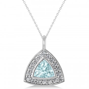 Aquamarine Trillion Cut Halo Pendant 14k White Gold (1.86ct)