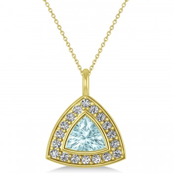 Aquamarine Trillion Cut Halo Pendant 14k Yellow Gold (1.86ct)