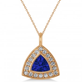 Blue Sapphire Trillion Cut Halo Pendant 14k Rose Gold (1.86ct)