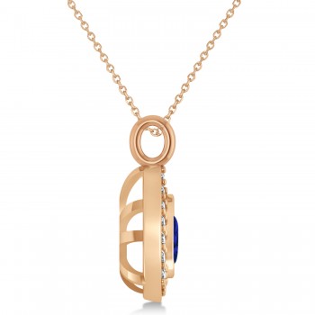 Blue Sapphire Trillion Cut Halo Pendant 14k Rose Gold (1.86ct)