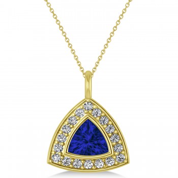 Blue Sapphire Trillion Cut Halo Pendant 14k Yellow Gold (1.86ct)