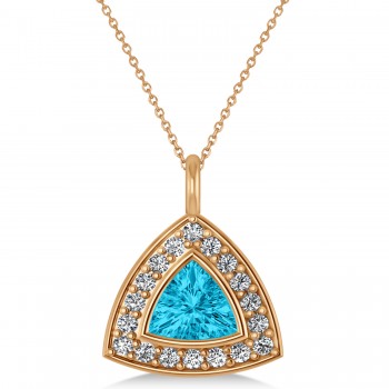 Blue Topaz Trillion Cut Halo Pendant 14k Rose Gold (1.86ct)