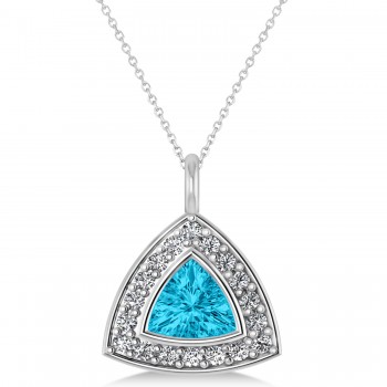 Blue Topaz Trillion Cut Halo Pendant 14k White Gold (1.86ct)