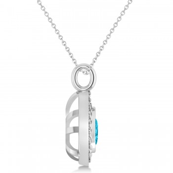 Blue Topaz Trillion Cut Halo Pendant 14k White Gold (1.86ct)