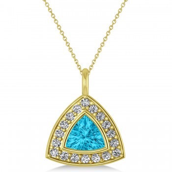 Blue Topaz Trillion Cut Halo Pendant 14k Yellow Gold (1.86ct)