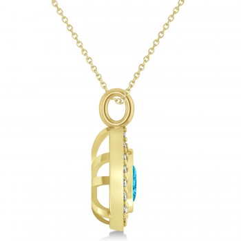 Blue Topaz Trillion Cut Halo Pendant 14k Yellow Gold (1.86ct)