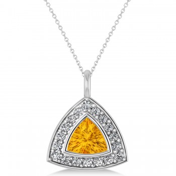 Citrine Trillion Cut Halo Pendant 14k White Gold (1.86ct)