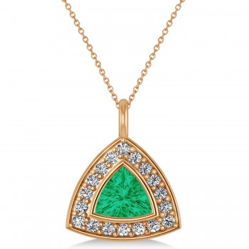 Emerald Trillion Cut Halo Pendant 14k Rose Gold (1.86ct)