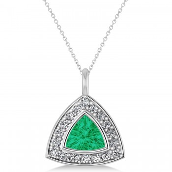 Emerald Trillion Cut Halo Pendant 14k White Gold (1.86ct)