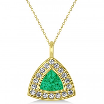 Emerald Trillion Cut Halo Pendant 14k Yellow Gold (1.86ct)