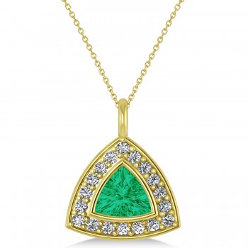 Emerald Trillion Cut Halo Pendant 14k Yellow Gold (1.86ct)