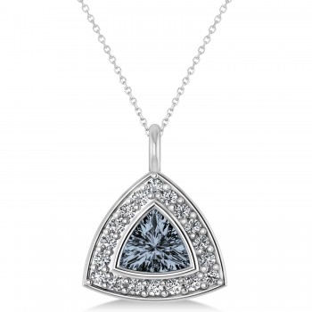 Gray Spinel Trillion Cut Halo Pendant 14k White Gold (1.86ct)