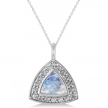 Moonstone Trillion Cut Halo Pendant 14k White Gold (1.86ct)