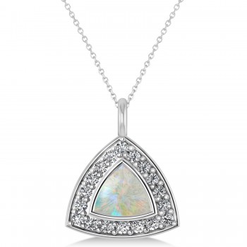 Opal Trillion Cut Halo Pendant Necklace 14k White Gold (1.11ct)