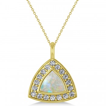 Opal Trillion Cut Halo Pendant Necklace 14k Yellow Gold (1.11ct)