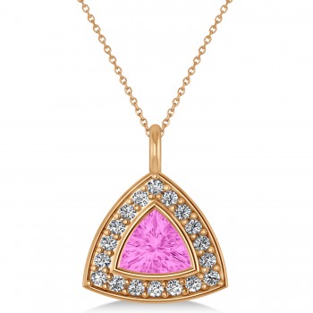 Pink Sapphire Trillion Cut Halo Pendant 14k Rose Gold (1.86ct)