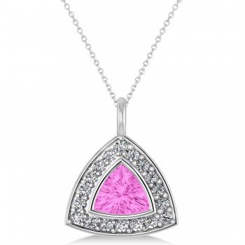 Pink Sapphire Trillion Cut Halo Pendant 14k White Gold (1.86ct)