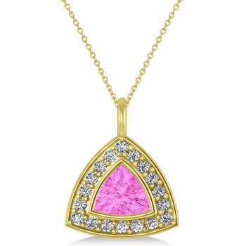 Pink Sapphire Trillion Cut Halo Pendant 14k Yellow Gold (1.86ct)