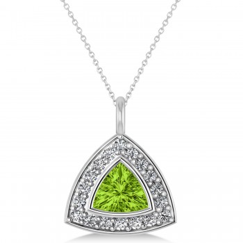 Peridot Trillion Cut Halo Pendant 14k White Gold (1.86ct)