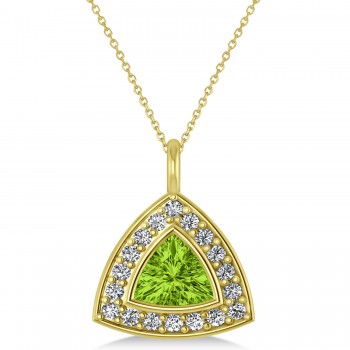 Peridot Trillion Cut Halo Pendant 14k Yellow Gold (1.86ct)