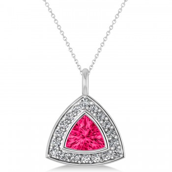 Pink Tourmaline Trillion Cut Halo Pendant 14k White Gold (1.86ct)