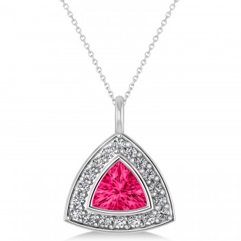 Pink Tourmaline Trillion Cut Halo Pendant 14k White Gold (1.86ct)