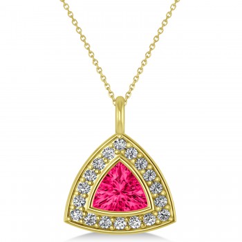 Pink Tourmaline Trillion Cut Halo Pendant 14k Yellow Gold (1.86ct)