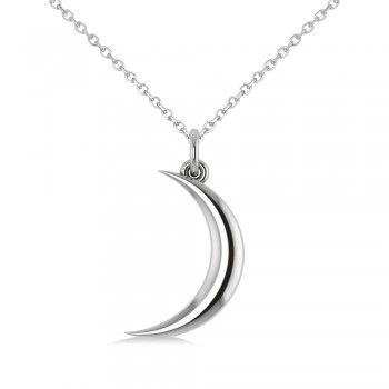Crescent Moon Pendant Necklace 14K White Gold