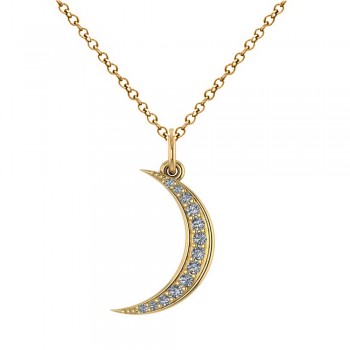 Crescent Moon Shaped Diamond Pendant Necklace 14k Yellow Gold (0.13ct)