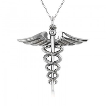 Caduceus Medical Symbol Pendant 14k White Gold