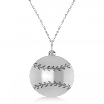 Baseball Charm Pendant Necklace 14K White Gold