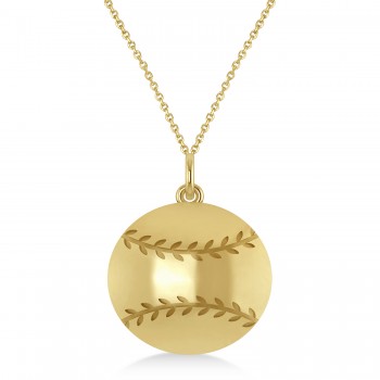 Baseball Charm Pendant Necklace 14K Yellow Gold