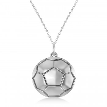 Soccer Ball Charm Men's Pendant Necklace 14K White Gold