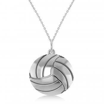 Volleyball Charm Men's Pendant Necklace 14K White Gold