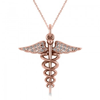 Diamond Caduceus Medical Symbol Pendant 14k Rose Gold (0.13ct)