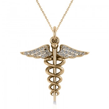 Diamond Caduceus Medical Symbol Pendant 14k Yellow Gold (0.13ct)