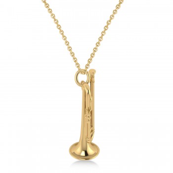 Trumpet Music Charm Pendant Necklace 14K Yellow Gold
