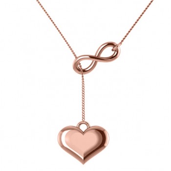 Infinity & Heart Lariat Pendant Y-Necklace in 14k Rose Gold