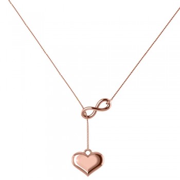 Infinity & Heart Lariat Pendant Y-Necklace in 14k Rose Gold