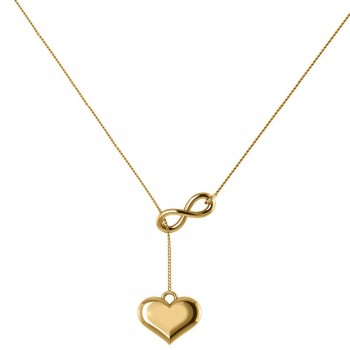 Infinity & Heart Lariat Pendant Y-Necklace in 14k Yellow Gold