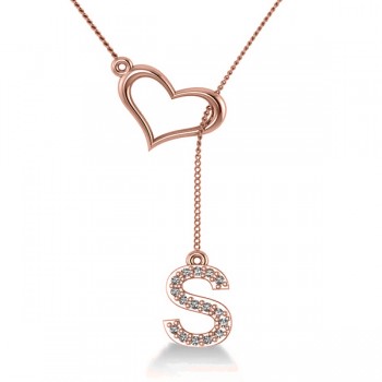 Heart & Diamond Initials Lariat Pendant Necklace 14k Rose Gold