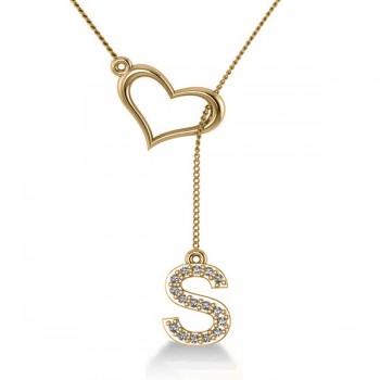 Heart & Diamond Initials Lariat Pendant Necklace 14k Yellow Gold